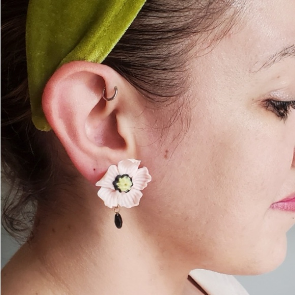 Anemone Flower Earrings with Tourmaline
